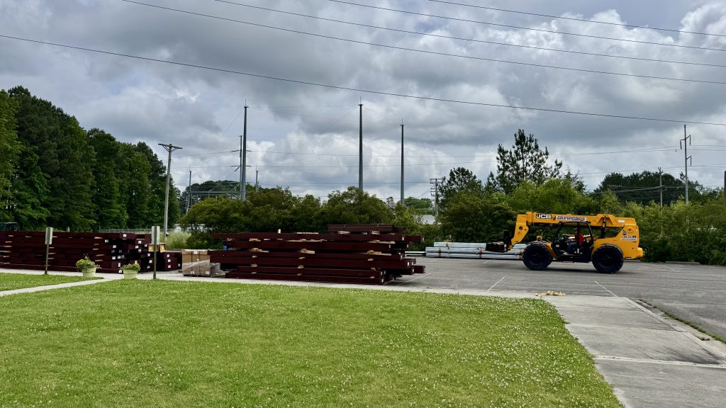 Building materials are being delivered